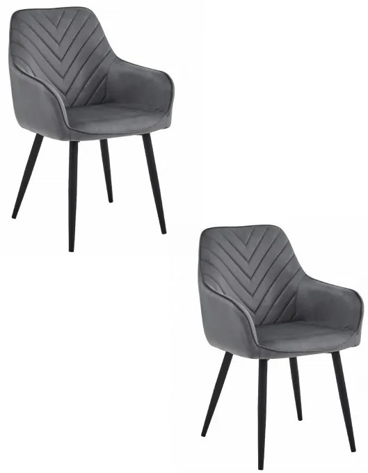 Set dvoch jedálenských stoličiek NANA zamatové, tmavosivé (čierne nohy) 2 ks