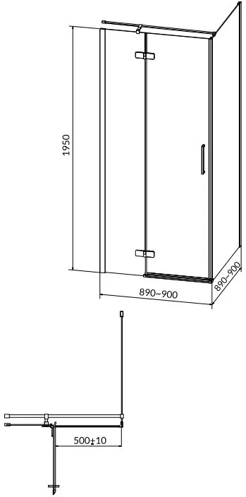 Cersanit Jota, rohový sprchovací kút 90 (dvere pravé) x 90 (stena) x 195, 6mm číre sklo, chrómový profil, S160-002