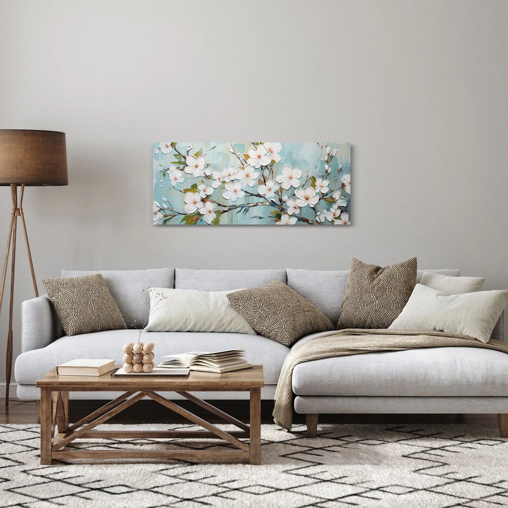 Obraz - Maľba, kvitnúce vetvy stromu (120x50 cm)