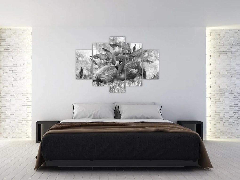 Obraz - Plameniaky graffiti (150x105 cm)