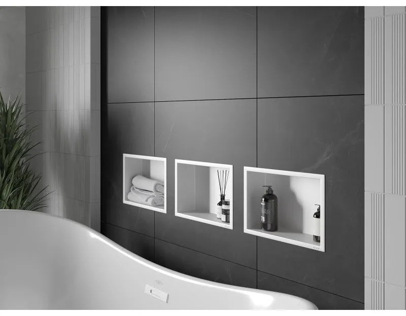 Mexen X-Wall-R, polička na zapustenie na obklad s golierom 30 x 20 cm, biela, 1920302010