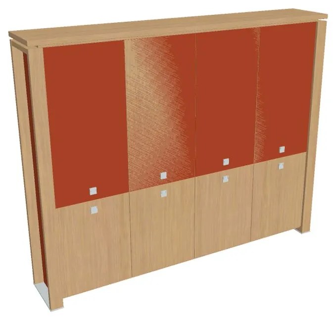 Vysoká skriňa Verno+ S 260 x 46 x 210 cm, kombinované dvere, dub svetlý / oranžová