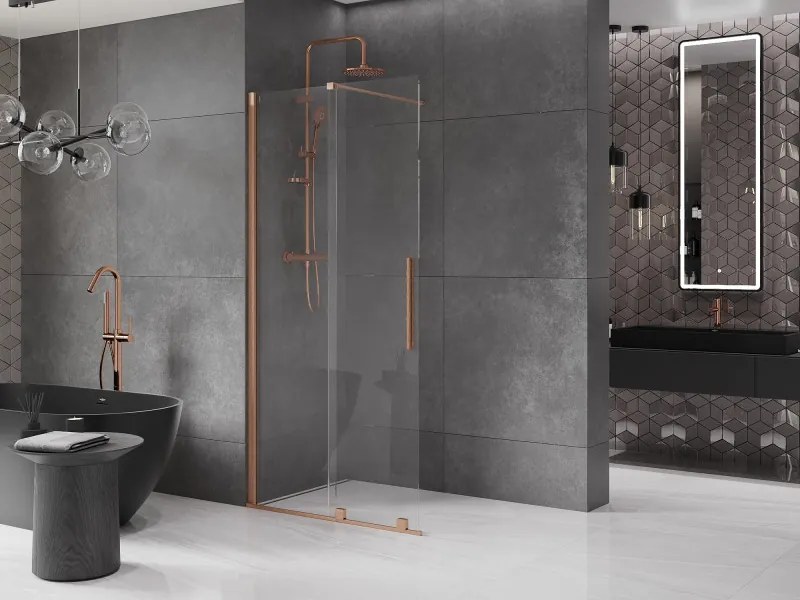 Mexen Velar, posuvné dvere do otvoru typ Walk-In 90 cm, 8mm číre sklo, medená matná, 871-090-000-03-65