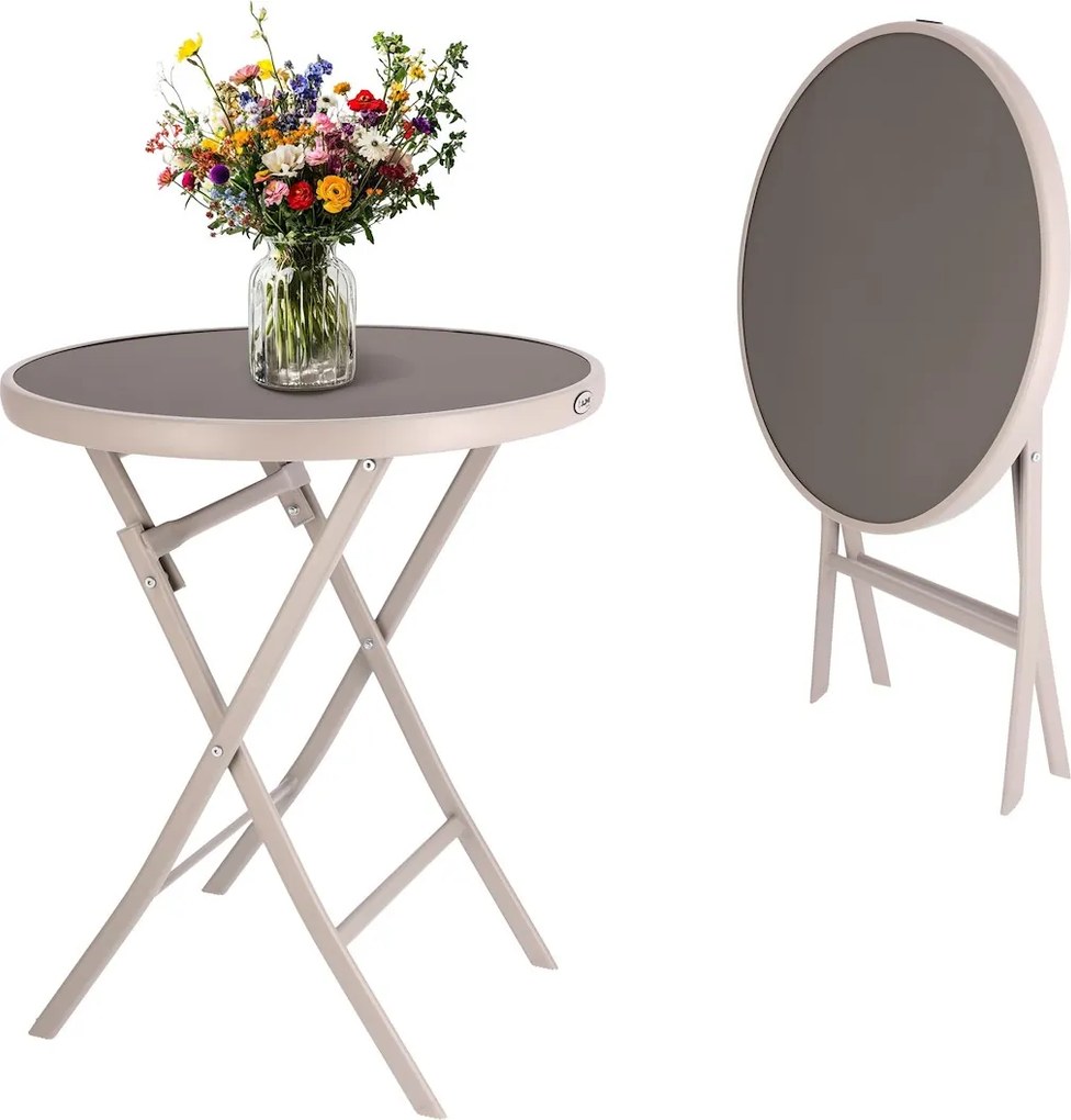 Dekorstudio Záhradný skladací stolík s tvrdeným sklom 60cm – béžový