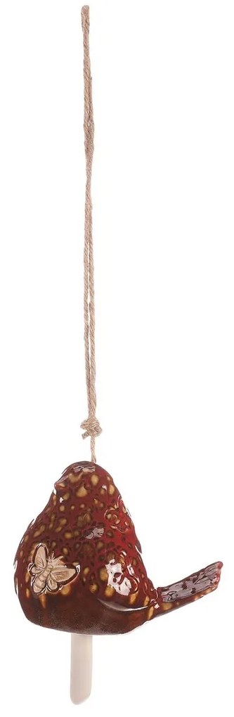 Keramický závesný zvonček Vtáčik, hnedá, 13 x 45 x 9 cm
