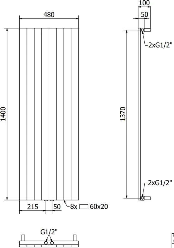 Mexen Topeka, vykurovacie teleso 1400 x 400 mm, 995 W, čierna, W210-1400-480-00-70