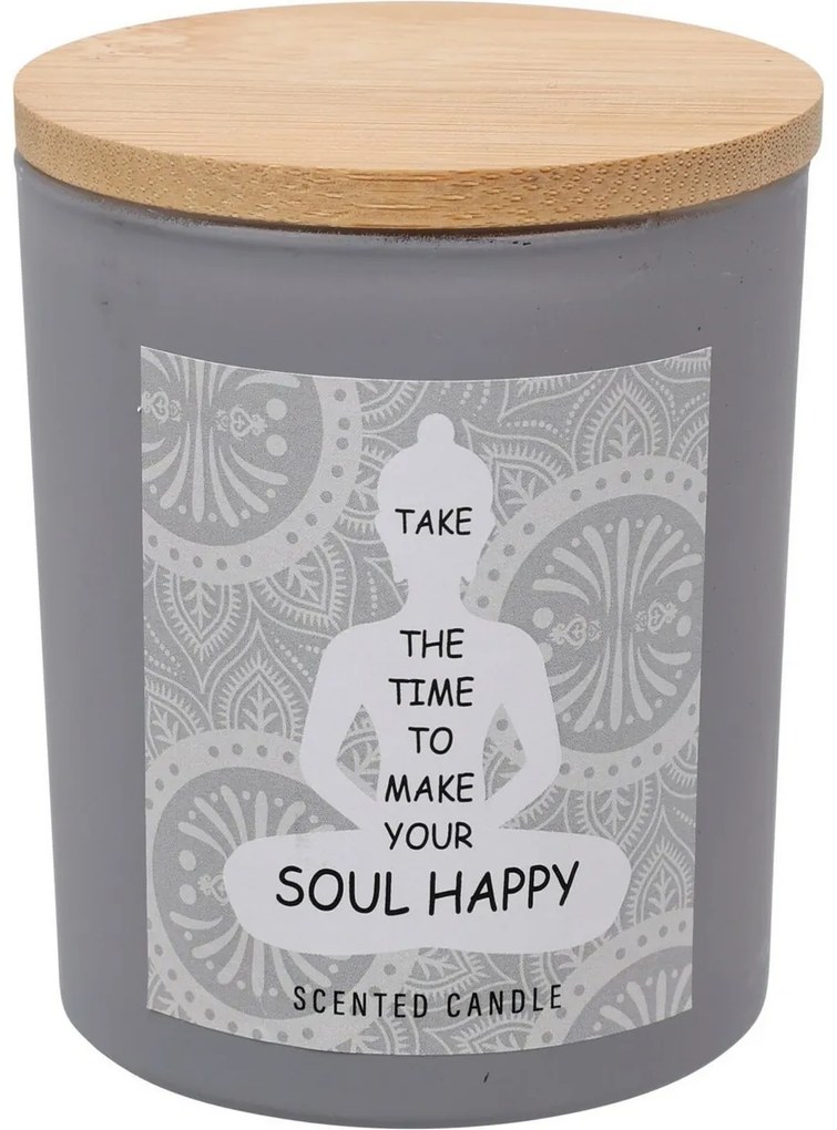 Vonná sviečka Soul Happy, vôňa zimolezu, 7 x 8,5 cm, 300 g, farba sivá