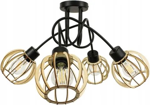 Závesná lampa na strop LOFT 4x malá drevená guľa