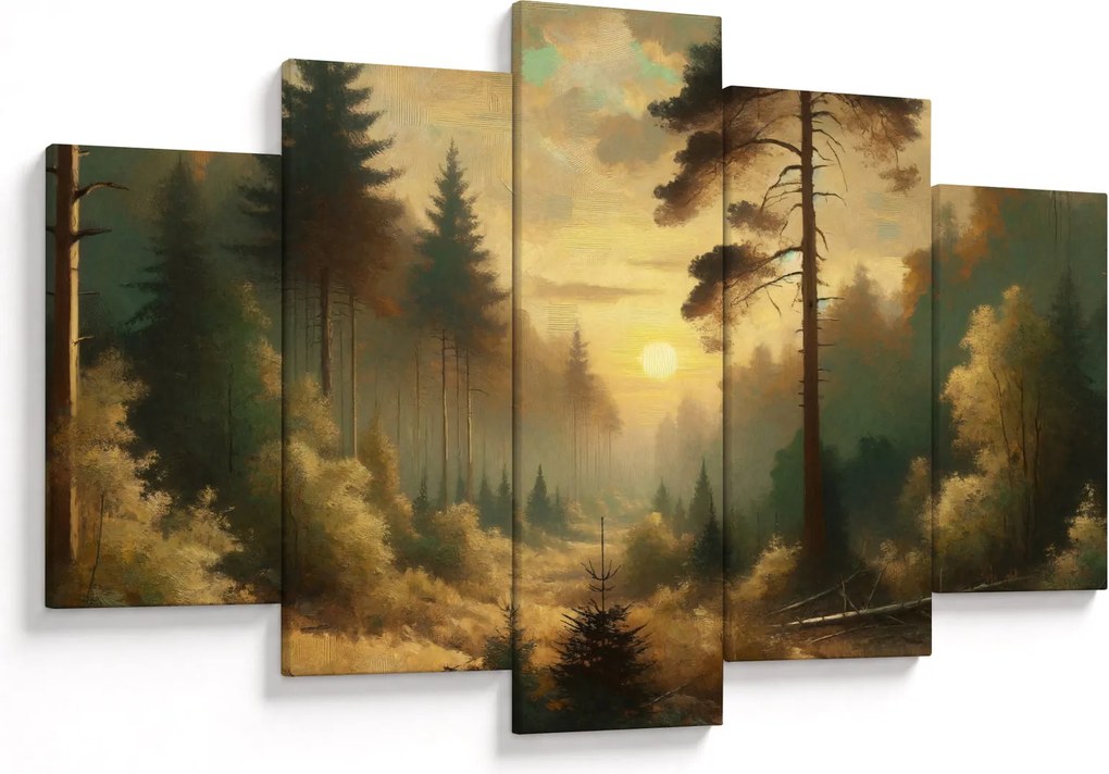 Obraz - Slnko žiariace lesom (150x105 cm)
