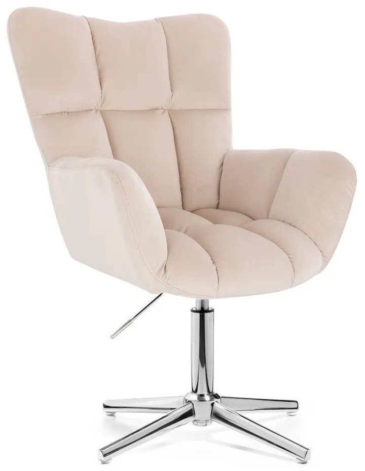 LuxuryForm DESIGN Otočné kreslo AURORA VELUR na striebornom kríži - krémové