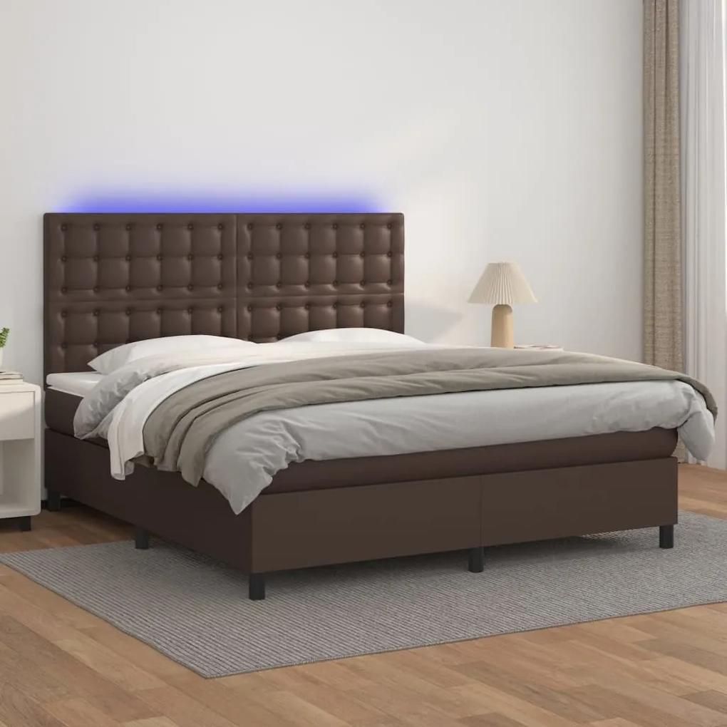 Boxspring posteľ s matracom a LED hnedá 160x200 cm umelá koža 3135954