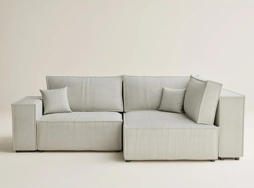 Krémovobiela menčestrová rozkladacia/s úložným priestorom rohová pohovka (pravý roh/do L) Tonga – Maison de Rêve