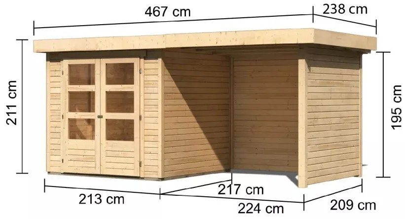 Drevený záhradný domček ASKOLA 2 s prístavkom 240 Lanitplast Sivá