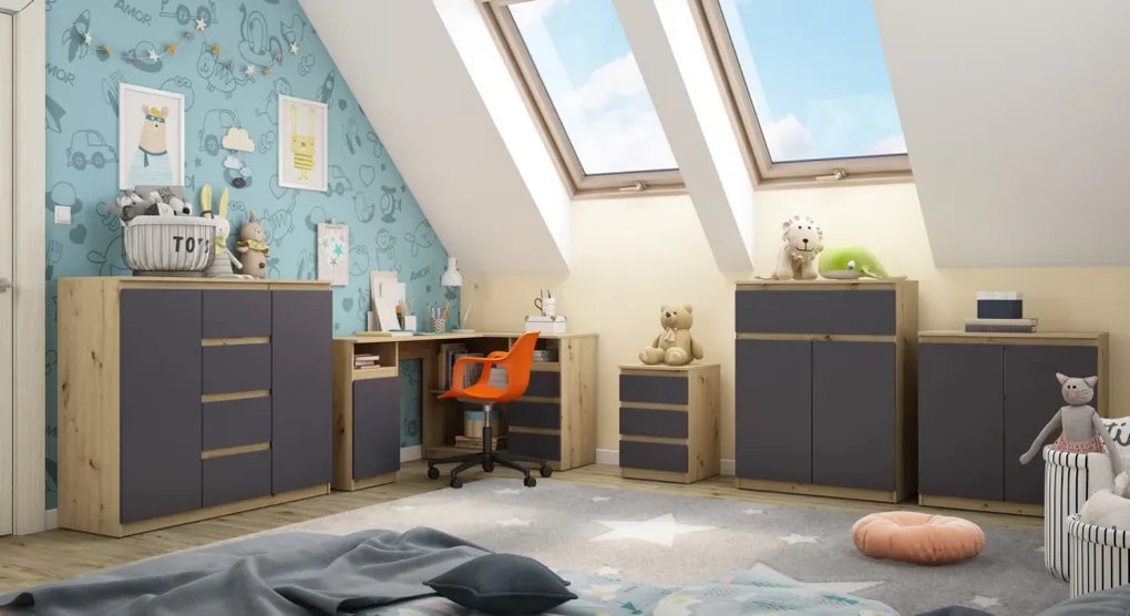 Skrinka so šuplíkom Carlos, dub artisan/grafit, 80 cm