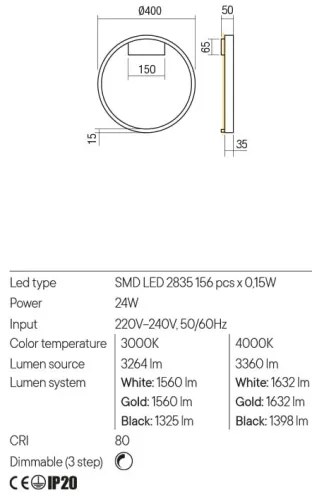 Redo 01-2817 - LED Stmievateľné nástenné svietidlo FEBE LED/24W/230V zlatá