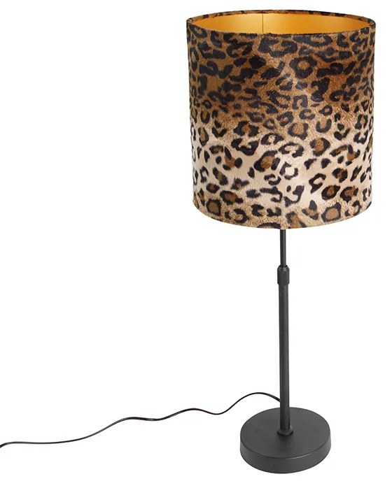Stolná lampa čierna s tienidlom z zamatu s leopardím vzorom 25 cm - Parte