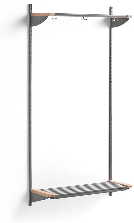 Vešiaková stena JEPPE s hornou policou, základná sekcia, 1790x900x310 mm, strieborná/breza