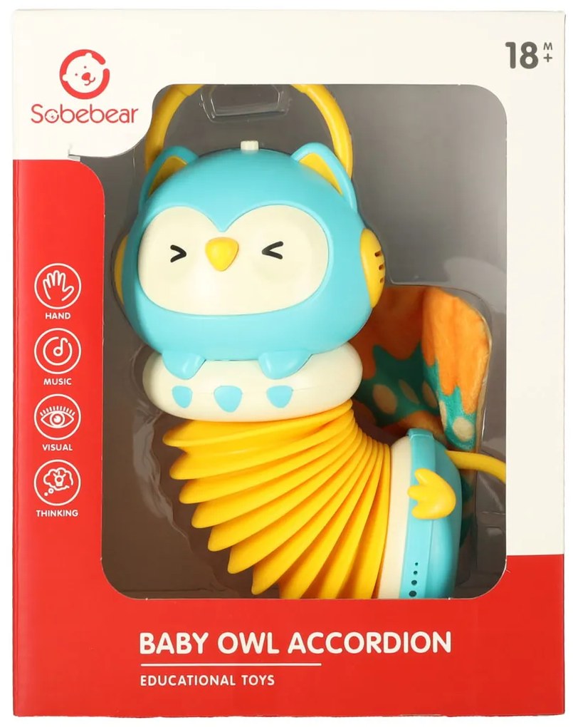 KIK Harmony akordeón pre deti oranžová sova hrajúca LED 30cm