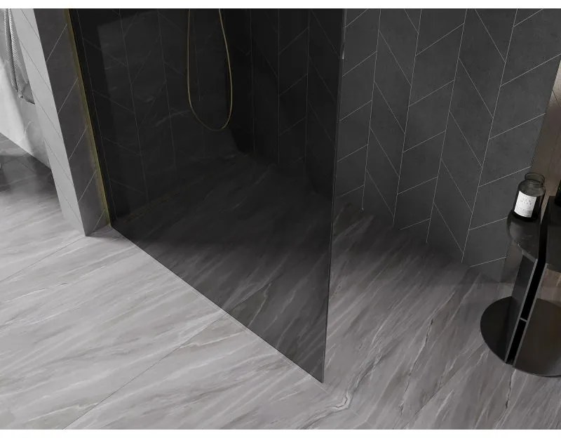 Mexen Kioto-X, sprchová zástena 110 x 200 cm, 10mm šedé sklo, zlatý matný profil, 800-110-101-55-40-X