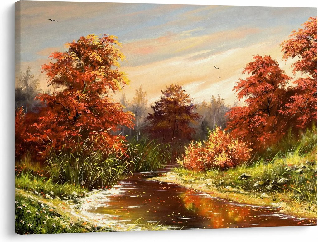 Obraz rieky v jesennej krajine, olejomaľba (70x50 cm)