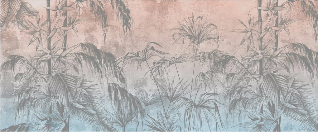 Obraz - Tropické rastliny na stene (120x50 cm)