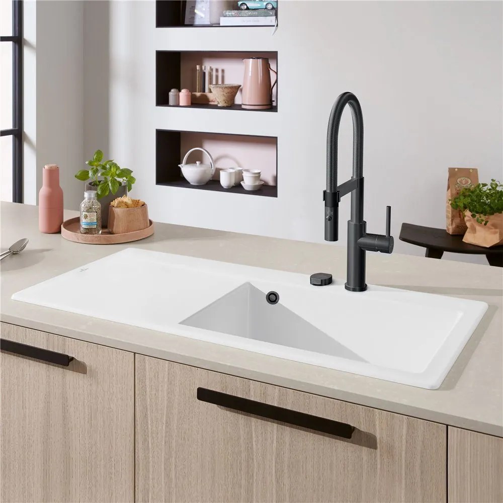 VILLEROY &amp; BOCH Steel Expert 2.0 páková drezová batéria s flexibilným ramenom, 2jet, výška výtoku 170 mm, antracit, 92800005