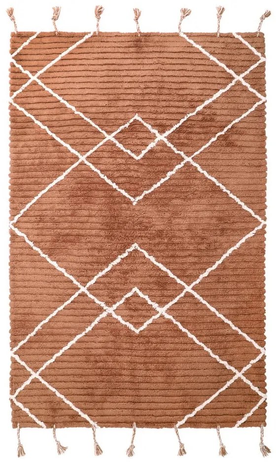 Hnedý ručne vyrobený koberec z bavlny Nattiot Lassa, 100 x 150 cm