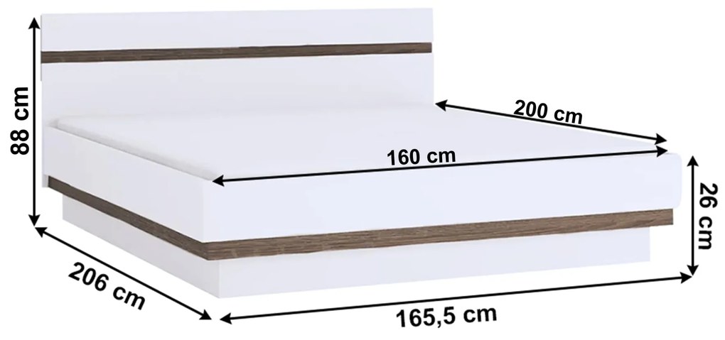 Posteľ s úložným priestorom Lonet (biela + dub sonoma tmavý truflový) . Vlastná spoľahlivá doprava až k Vám domov. 1064001