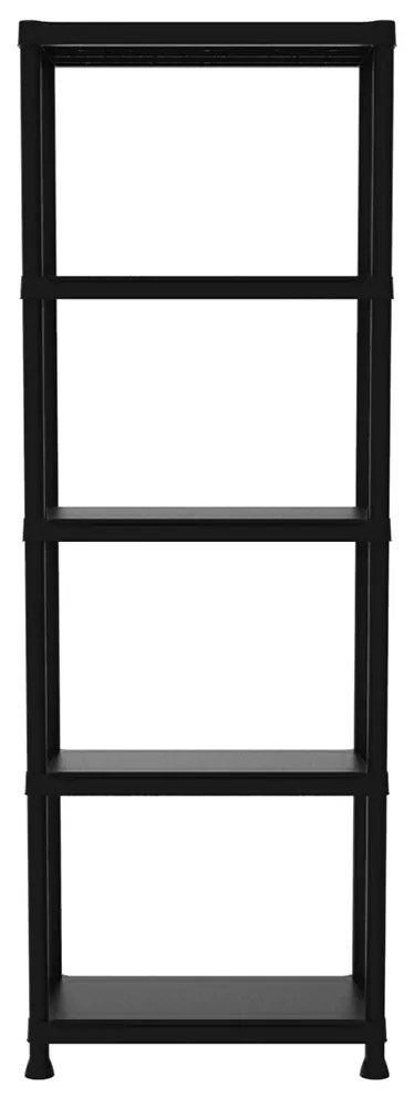 Plastový regál, 5 políc, 174x60x30 cm, čierna farba