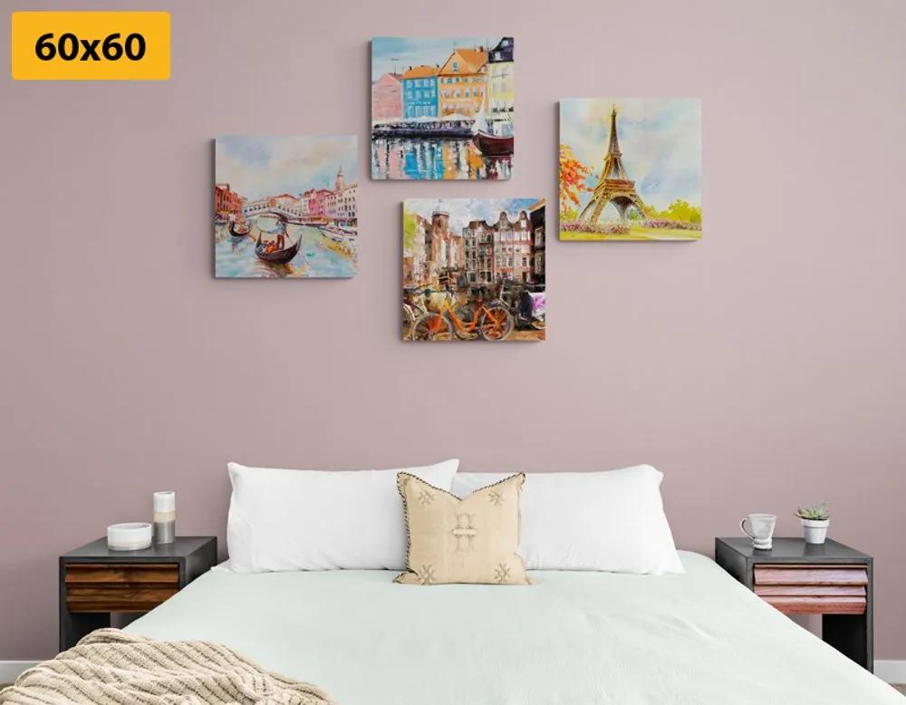 Set obrazov maľované mestá v pastelových farbách Varianta: 4x 40x40