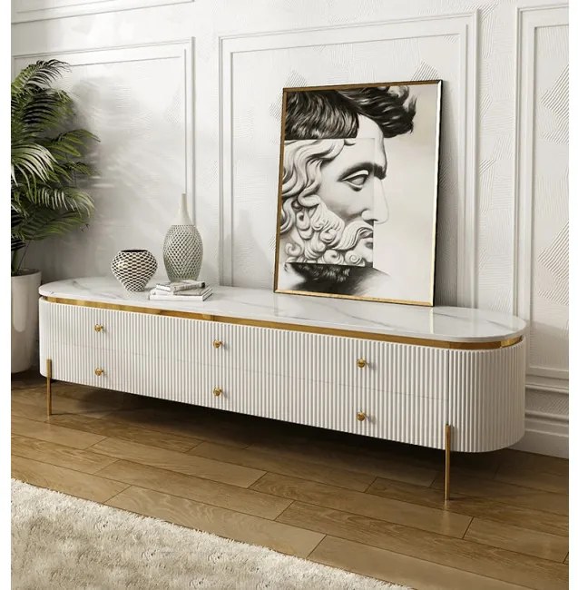 TV STOLÍK GASTON ZLATÉ NOHY + BIELA + SYNTETICKÝ MRAMOR