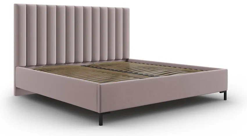 Svetloružová čalúnená dvojlôžková posteľ s úložným priestorom s roštom 200x200 cm Casey – Mazzini Beds