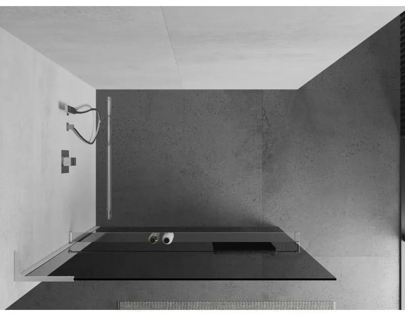 Mexen Kioto+ L, sprchová zástena Walk-In s poličkou a vešiakom 110 x 200 cm, 8mm šedé sklo, chrómový profil, 800-110-123-01-40