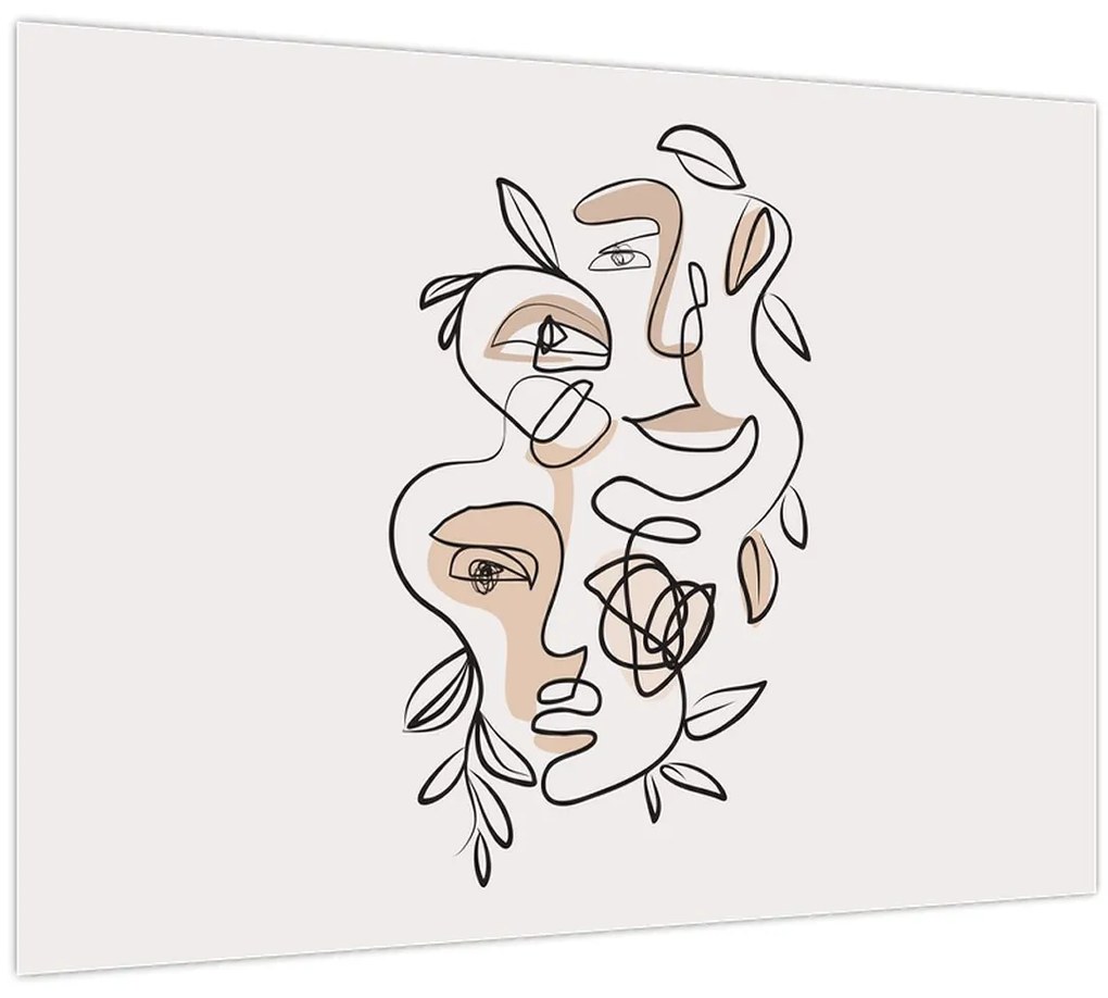 Sklenený obraz - Line art tváre (70x50 cm)