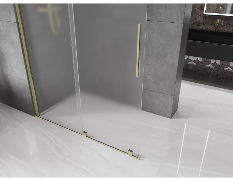 Mexen Velar, sprchová zástena s posuvnými dverami Walk-in 160 x 200 cm, 8mm sklo námraza, zlatá lesklá, 871-160-000-33-50