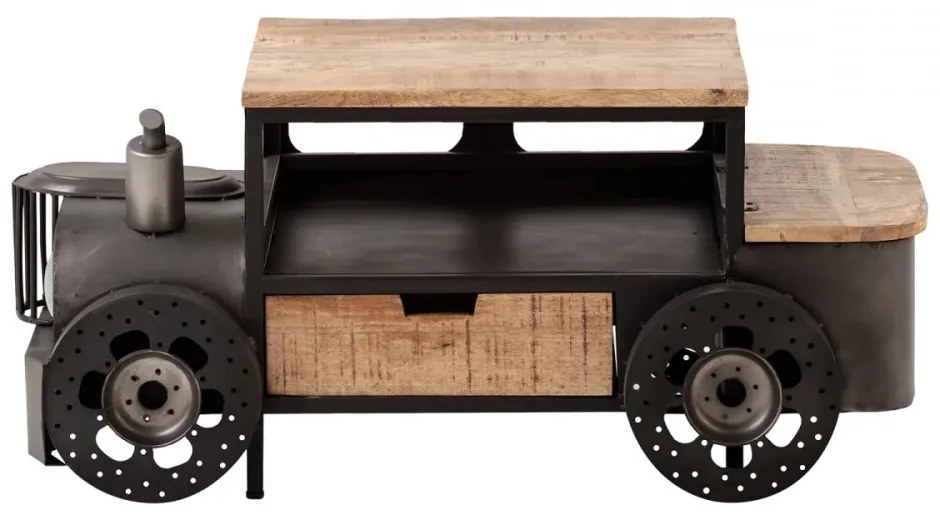 furniture-nabytek.cz - Masívny konferenčný stolík Car II z mangového dreva a kovu, lakovaný, šedý – 102×65×48 cm