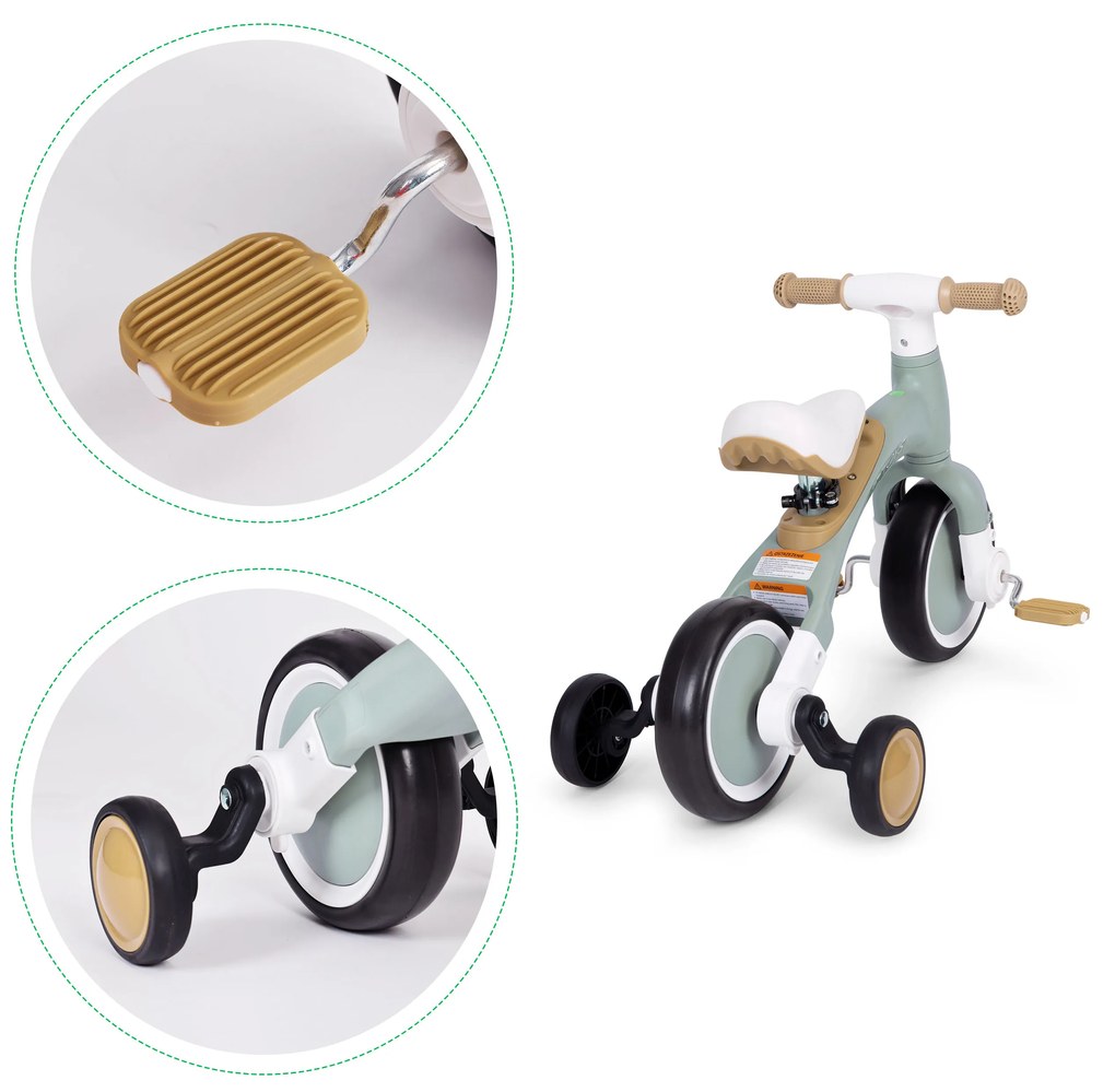 Odrážadlo/ Balančný bicykel s pedálmi 3v1 zelené, ECOTOYS