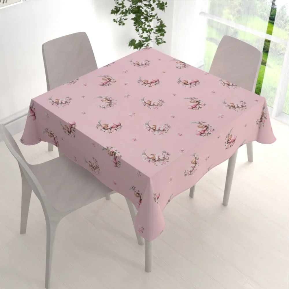 Biante Detský bavlnený štvorcový obrus Sandra SA-626 Spiace medvedíky na ružovom 150x150 cm