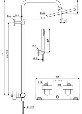 Sprchový systém s termostatickou batériou Ideal Standard Ceratherm T25 čierny BC748XG