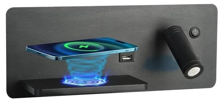 Immax 08288L-LED Nástenné sviet. s pol., USB a bezdr. nab. LED/3W/230V + LED/3W