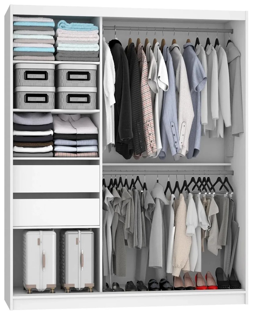 Šatníková skriňa 158 cm Belini biely mat / dub sonoma s posunými dverami zrkadlom a zásuvkami MBP SZP7/0/W/DS/0/KLAL