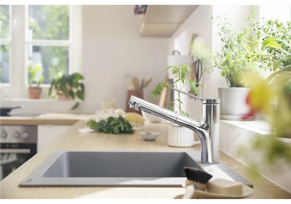 HANSGROHE Zesis M33 páková drezová batéria Eco s vyťažiteľnou sprškou s prepínaním, 2jet, výška výtoku 146 mm, chróm, 74810000