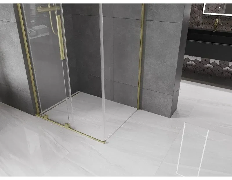 Mexen Velar L, sprchový kút s posuvnými dverami 110 x 85 cm, 8mm číre sklo, zlatá matná, 871-110-085-03-55