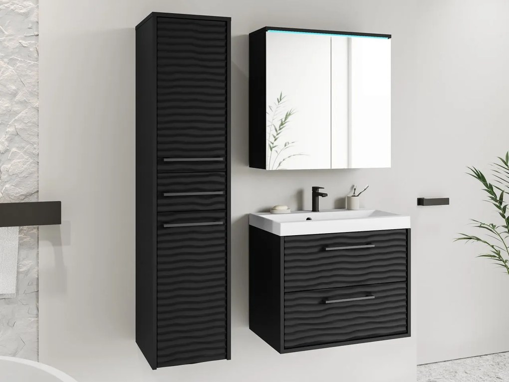 Kúpelňový nábytok Tomeq I, Farby: wotan / wotan fala, Sifón: so sifónom, Osvetlenie: osvetlenie LED RGB - farebné, Umývadlová batéria: Economico BYU 020M