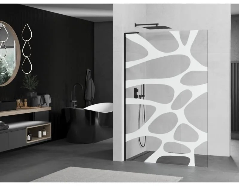 Mexen Kioto L, sprchová zástena Walk-In 70 x 200 cm, 8mm číre sklo biely vzor, čierny profil, 800-070-103-70-97