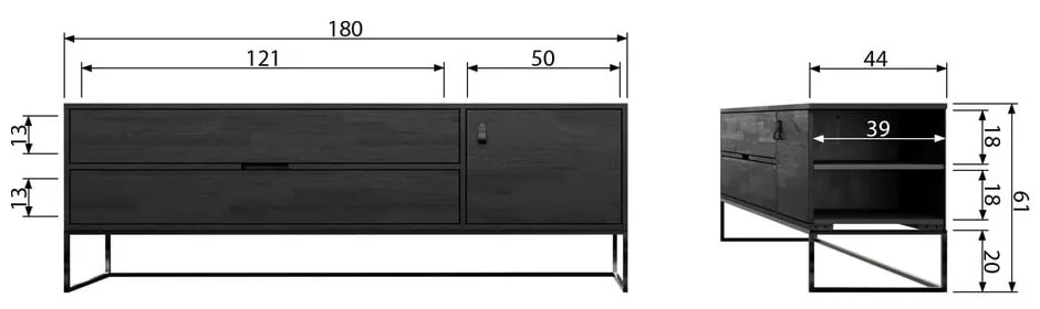 Čierny TV stolík z jaseňového dreva 180x61x44 cm Silas – WOOOD