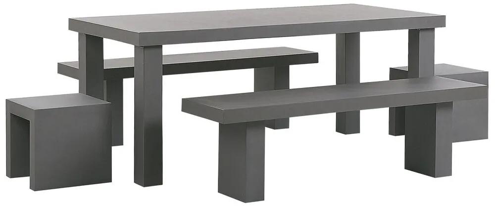 Záhradná betónová súprava stola s lavicami a stoličkami sivá TARANTO Beliani