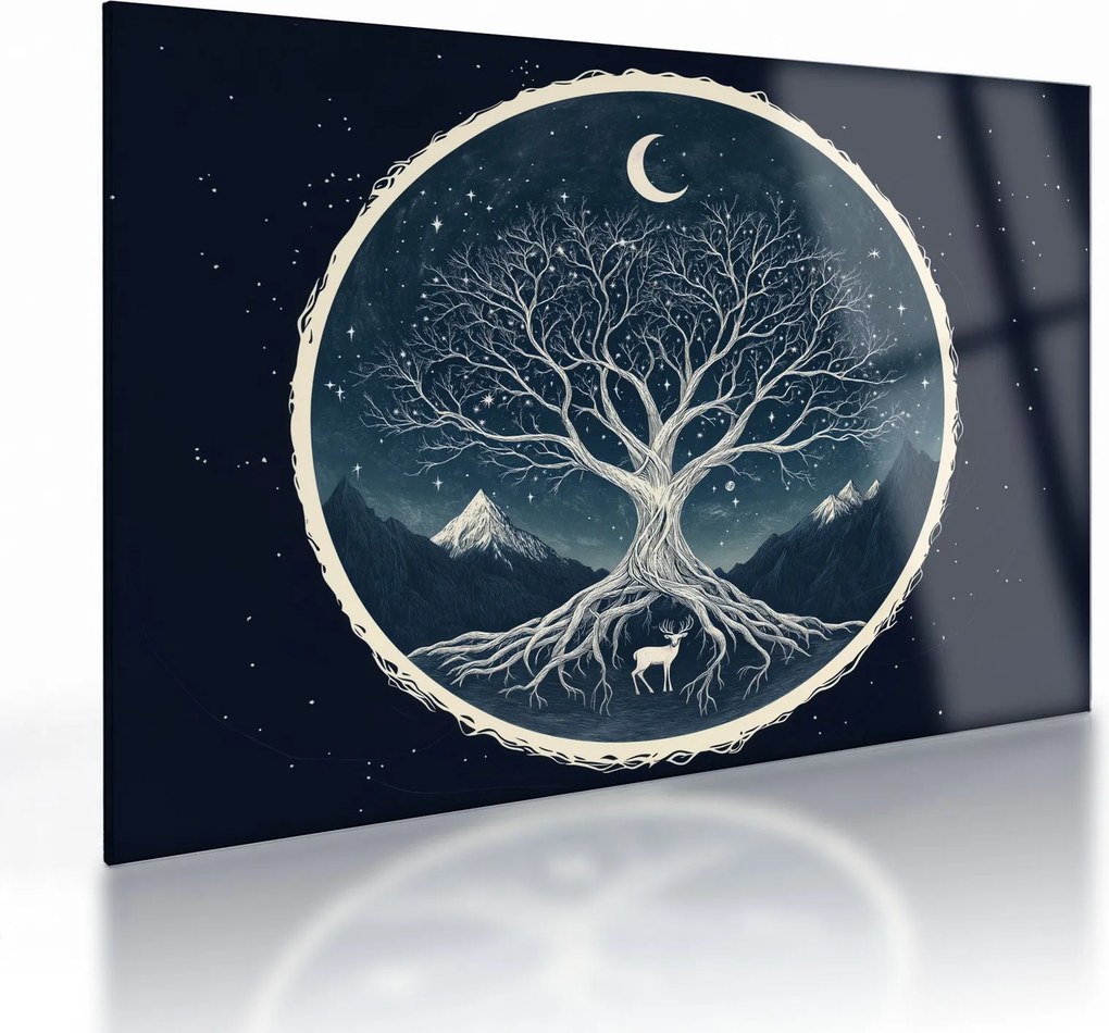 Sklenený obraz – Magický strom s jeleňom II. (70x50 cm)