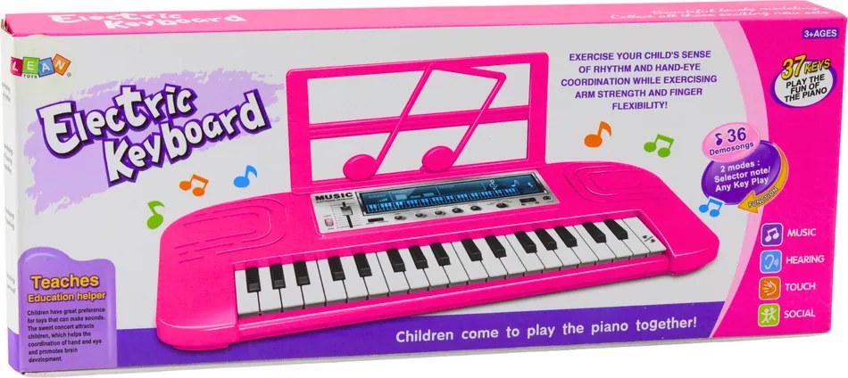 LEAN Toys Detský elektrický klavír 36 melódií ružový