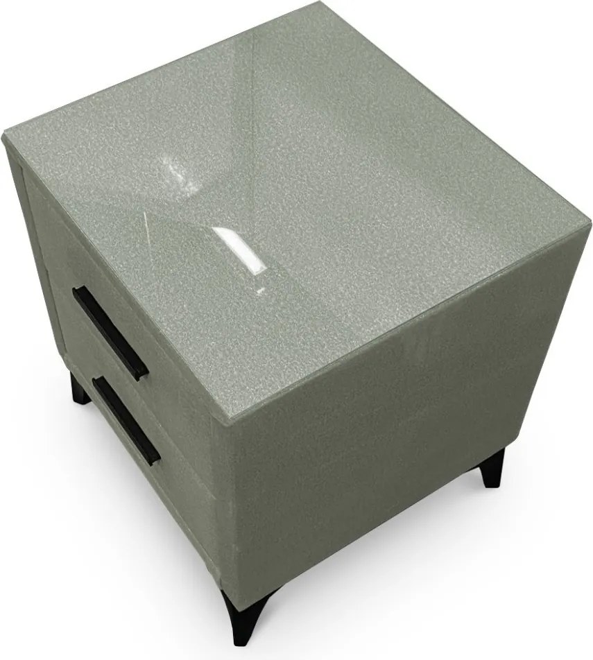 Nočný stolík s 2 zásuvkami Joy, olivovo zelená látka